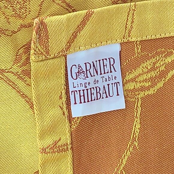 Garnier linge de table Thiebaut Cotton French Tablecloth yellow orange 67x94 new - Picture 7 of 10